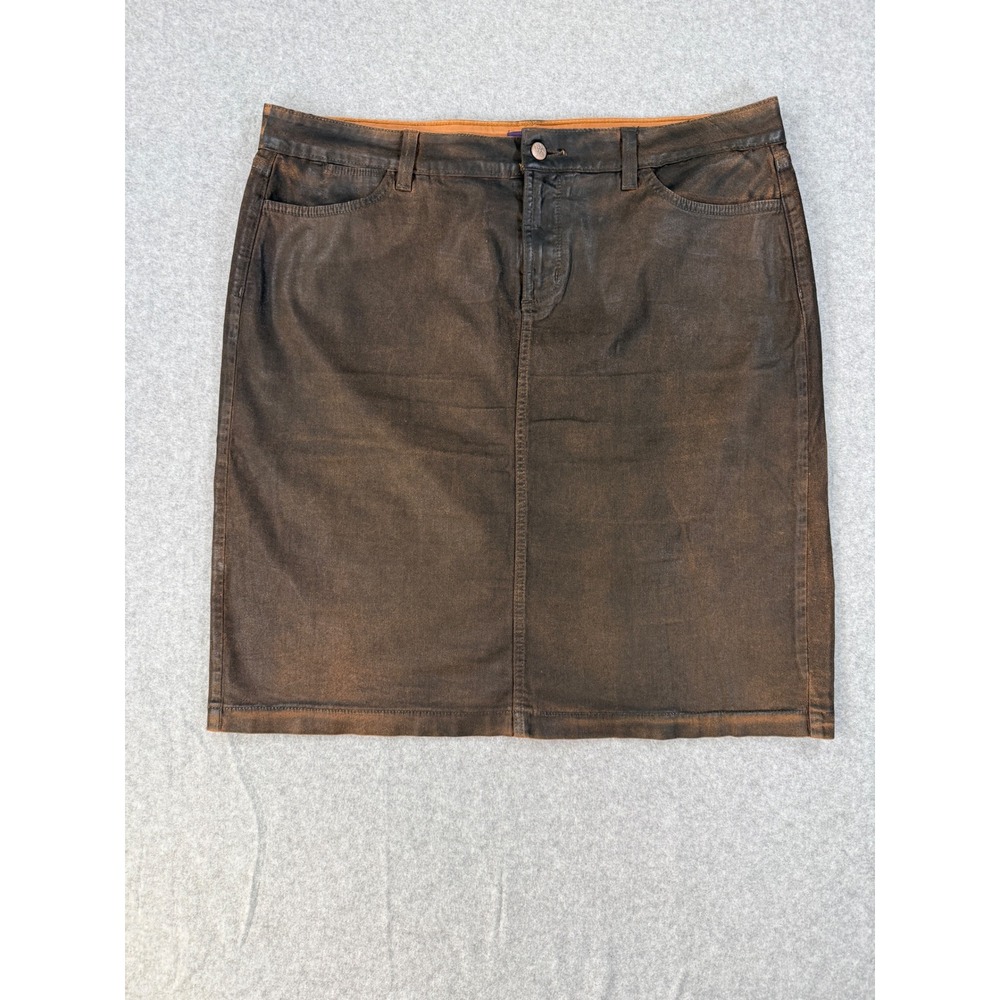 NYDJ 18 Denim Skirt Bronze Coated Western Cotton Stretch Metallic Wash